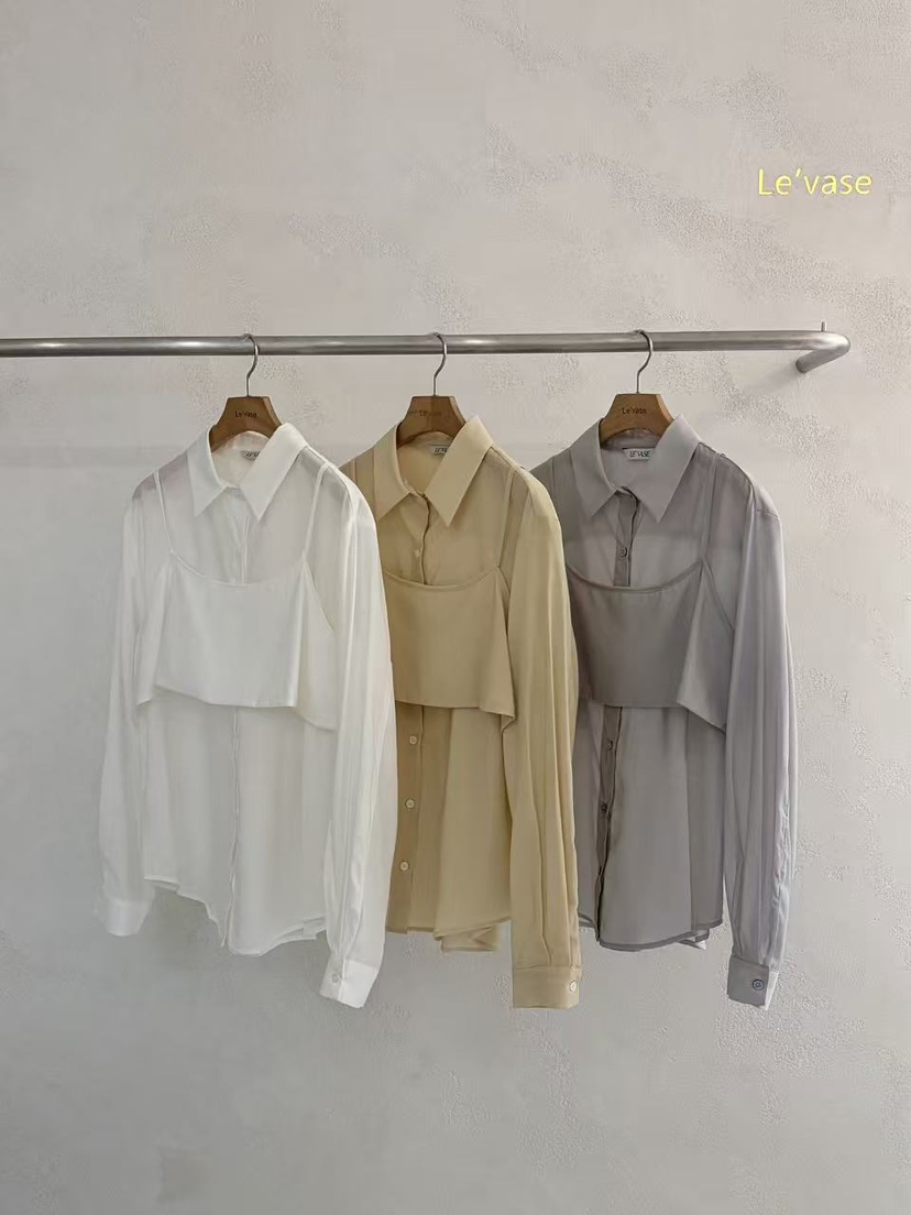 LE VASE韓國東大門代購女士新款26春夏職業推薦襯衫蕾絲衫LE VASE襯衫/蕾絲衫