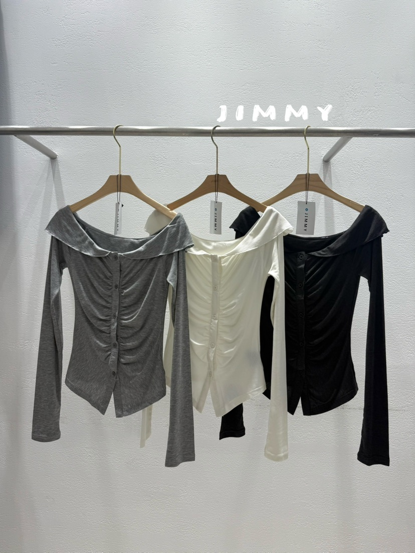 JIMMY韓國東大門代購女士新款推薦人氣休閑26春夏長袖T恤褶皺JIMMY/REMAKE長袖T恤