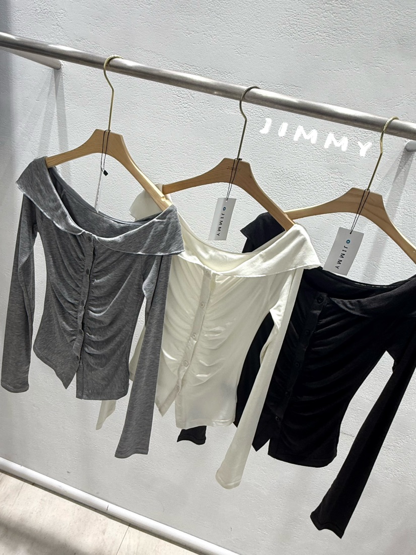 JIMMY韓國東大門代購女士新款推薦人氣休閑26春夏長袖T恤褶皺JIMMY/REMAKE長袖T恤