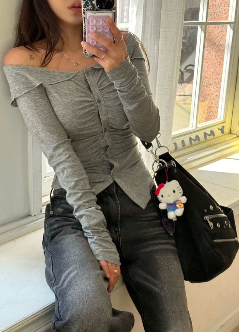 JIMMY韓國東大門代購女士新款推薦人氣休閑26春夏長袖T恤褶皺JIMMY/REMAKE長袖T恤