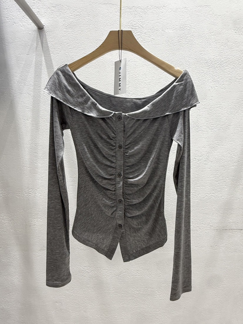 JIMMY韓國東大門代購女士新款推薦人氣休閑26春夏長袖T恤褶皺JIMMY/REMAKE長袖T恤圖色1