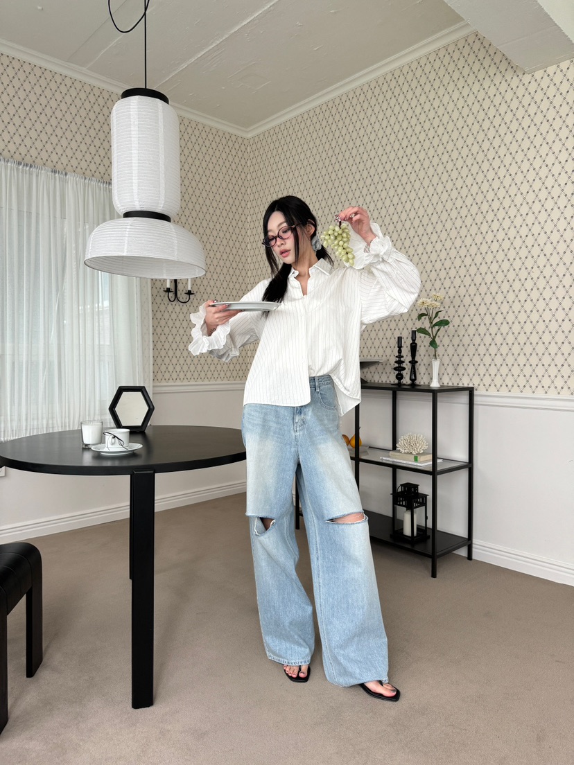 BLACK RIBBON-A韓國代購女裝新品熱賣時尚推薦牛仔褲磨毛BLACK RIBBON-A牛仔褲