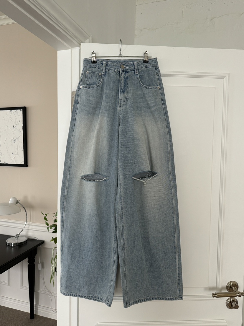 BLACK RIBBON-A韓國代購女裝新品熱賣時尚推薦牛仔褲磨毛BLACK RIBBON-A牛仔褲圖色1