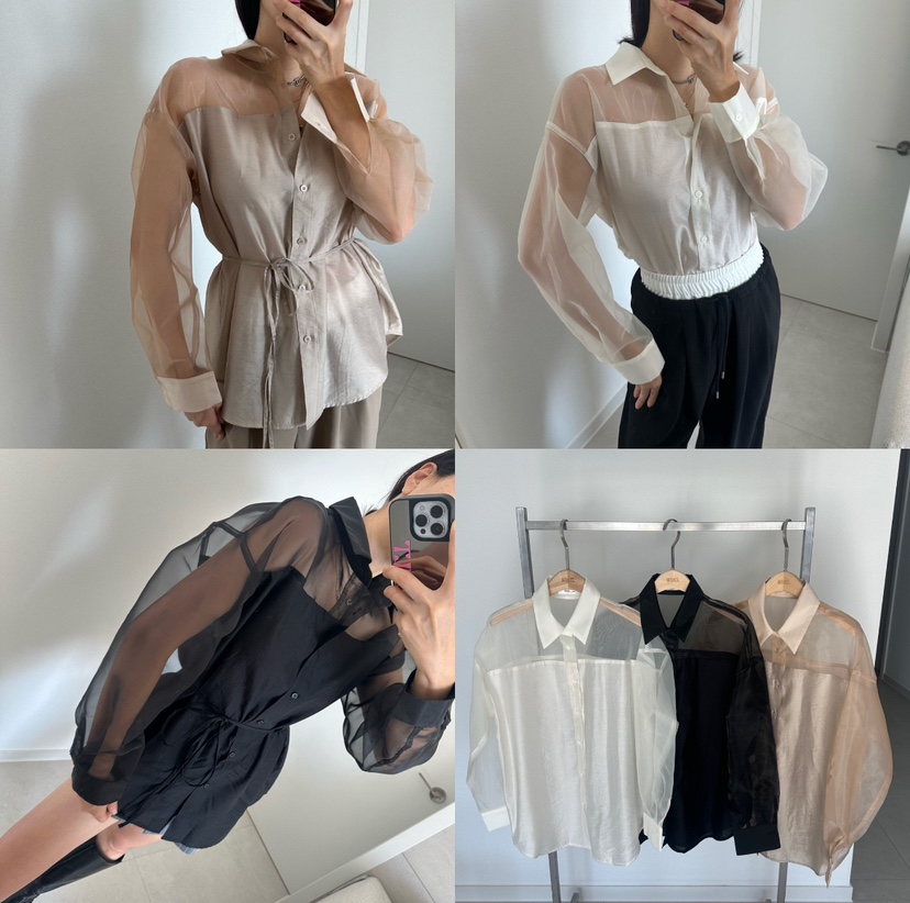 SOUIT韓國直郵實拍女裝新品熱賣職業時尚襯衫蕾絲衫歐根紗SOUIT by mabel-L襯衫/蕾絲衫