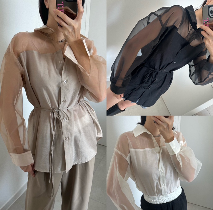 SOUIT韓國直郵實拍女裝新品熱賣職業時尚襯衫蕾絲衫歐根紗SOUIT by mabel-L襯衫/蕾絲衫