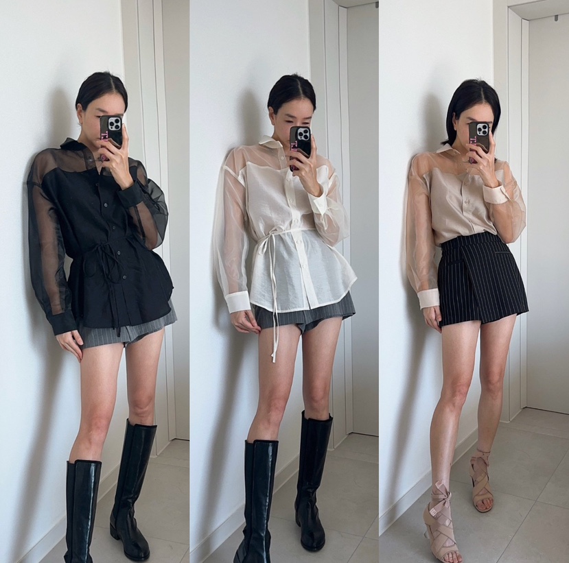 SOUIT韓國直郵實拍女裝新品熱賣職業時尚襯衫蕾絲衫歐根紗SOUIT by mabel-L襯衫/蕾絲衫