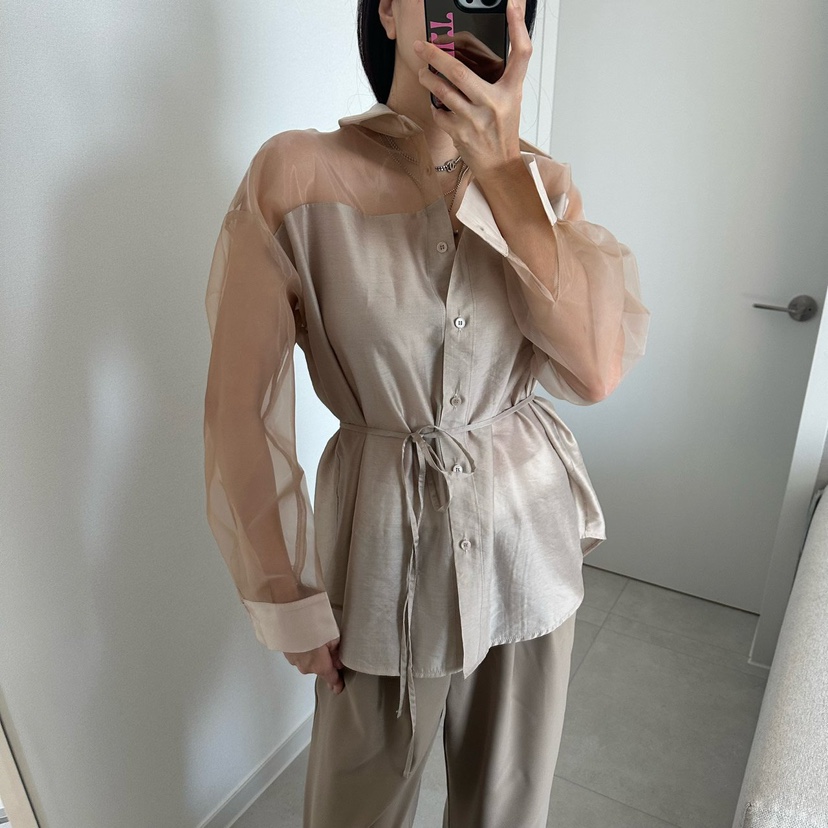 SOUIT韓國直郵實拍女裝新品熱賣職業時尚襯衫蕾絲衫歐根紗SOUIT by mabel-L襯衫/蕾絲衫