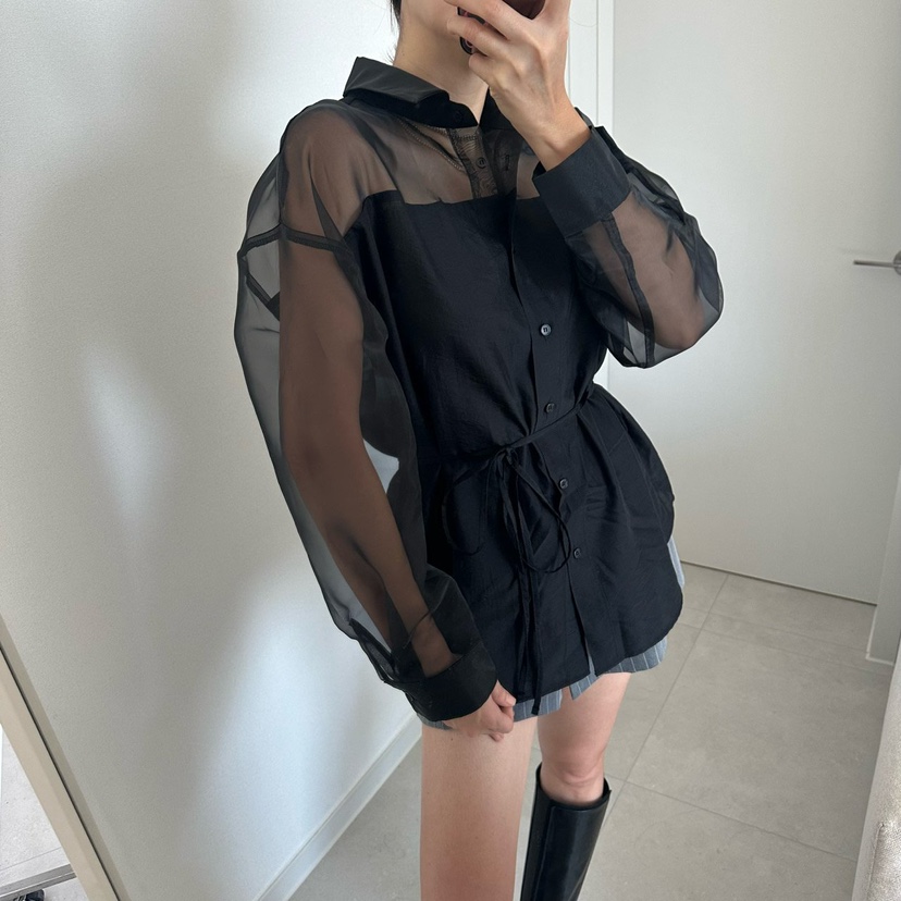 SOUIT韓國直郵實拍女裝新品熱賣職業時尚襯衫蕾絲衫歐根紗SOUIT by mabel-L襯衫/蕾絲衫