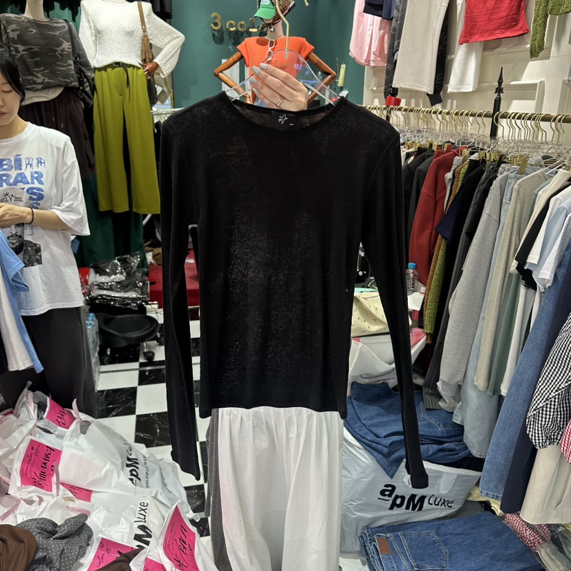 3COLOR韓國直郵實拍女裝新品26春夏長袖T恤不含內搭Three color長袖T恤圖色6