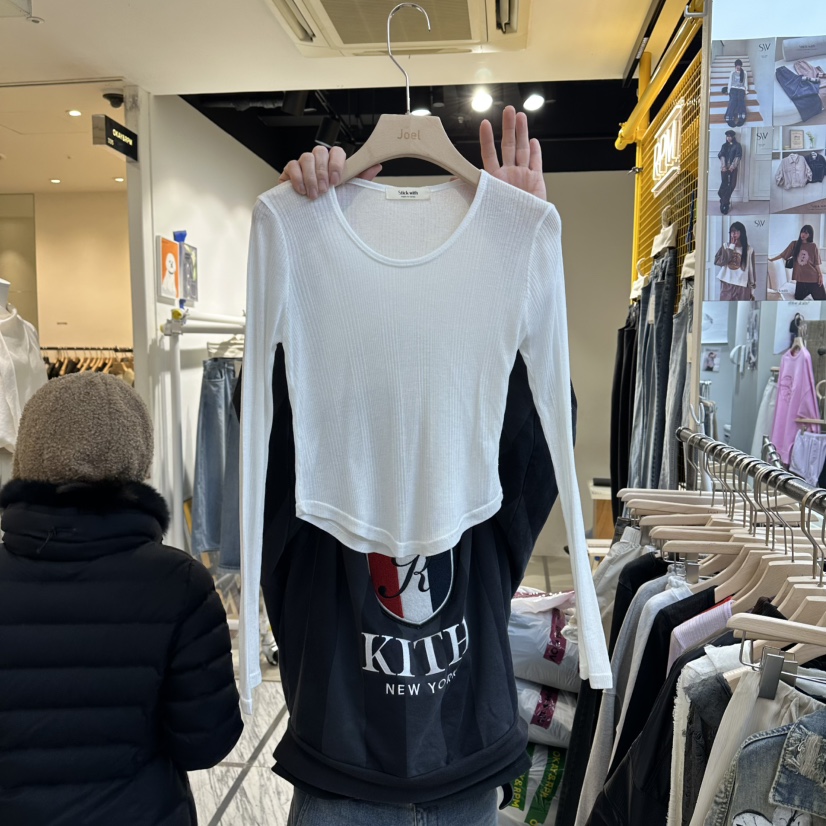 STICK WITH韓國東大門代購女士新品人氣推薦長袖T恤莫代爾STICK WITH長袖T恤圖色1