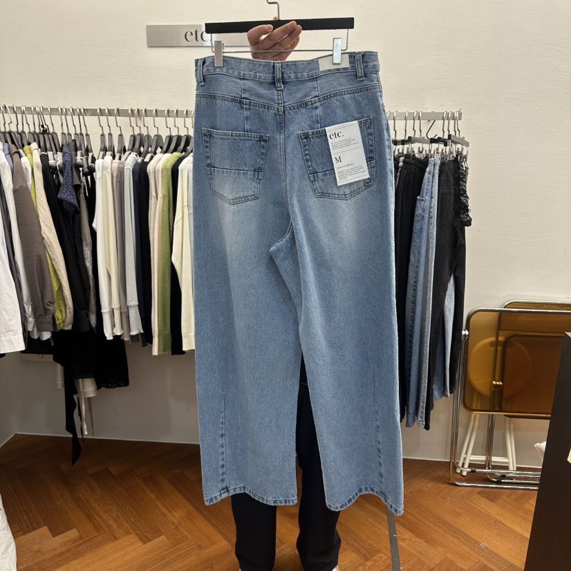 MOANA/ETC韓國東大門代購女裝新品熱賣休閑職業牛仔褲褶裥MOANA/ETC牛仔褲