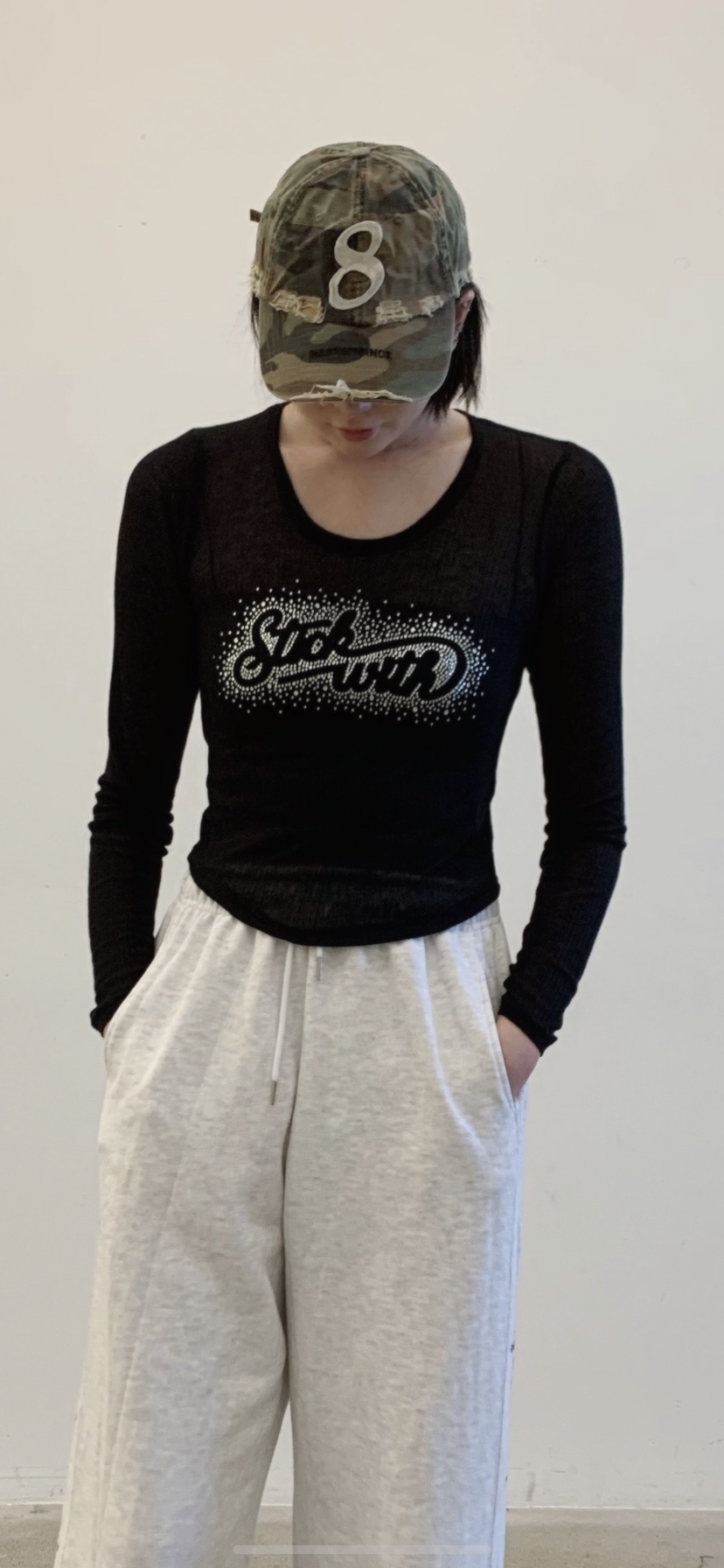 STICK WITH韓國東大門代購女裝新品推薦長袖T恤莫代爾羊毛STICK WITH長袖T恤