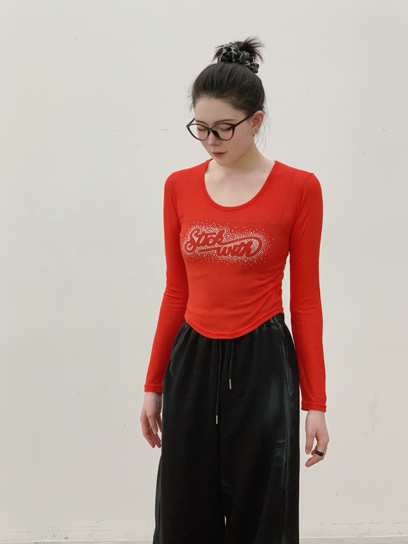 STICK WITH韓國東大門代購女裝新品推薦長袖T恤莫代爾羊毛STICK WITH長袖T恤