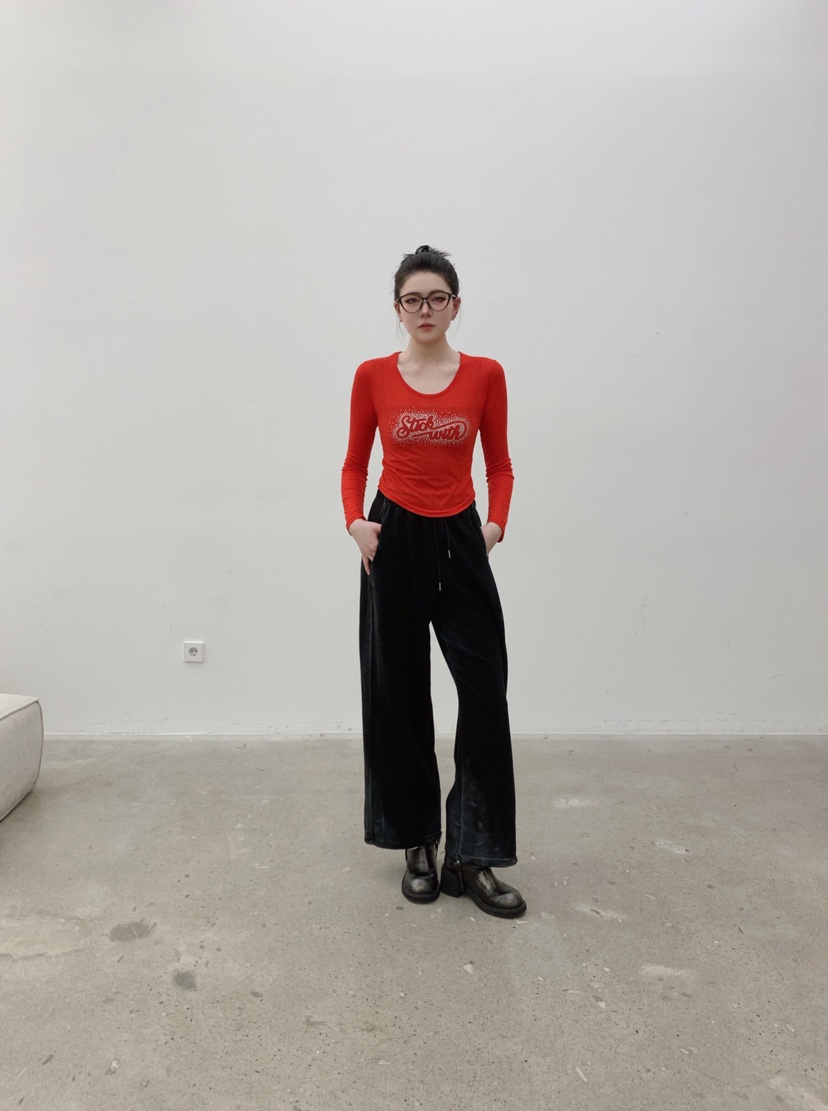 STICK WITH韓國東大門代購女裝新品推薦長袖T恤莫代爾羊毛STICK WITH長袖T恤