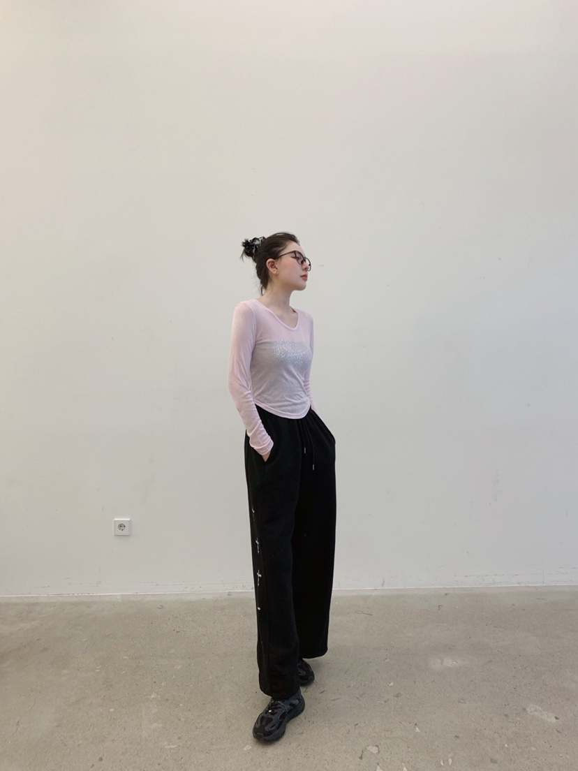 STICK WITH韓國東大門代購女裝新品推薦長袖T恤莫代爾羊毛STICK WITH長袖T恤