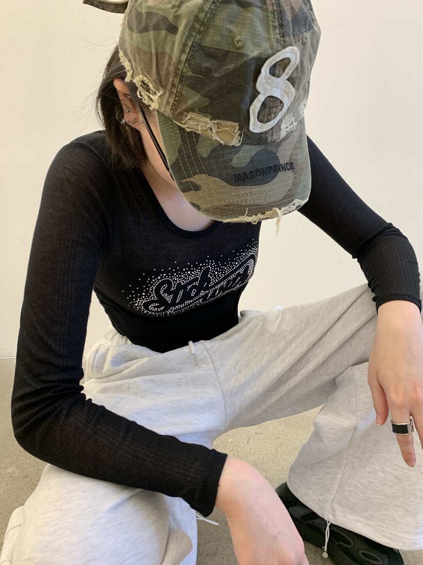 STICK WITH韓國東大門代購女裝新品推薦長袖T恤莫代爾羊毛STICK WITH長袖T恤