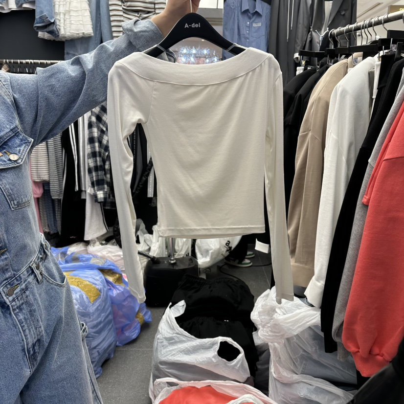 A-DEL韓國代購女士新品休閑時尚推薦職業人氣長袖T恤不對稱A-DEL長袖T恤圖色1