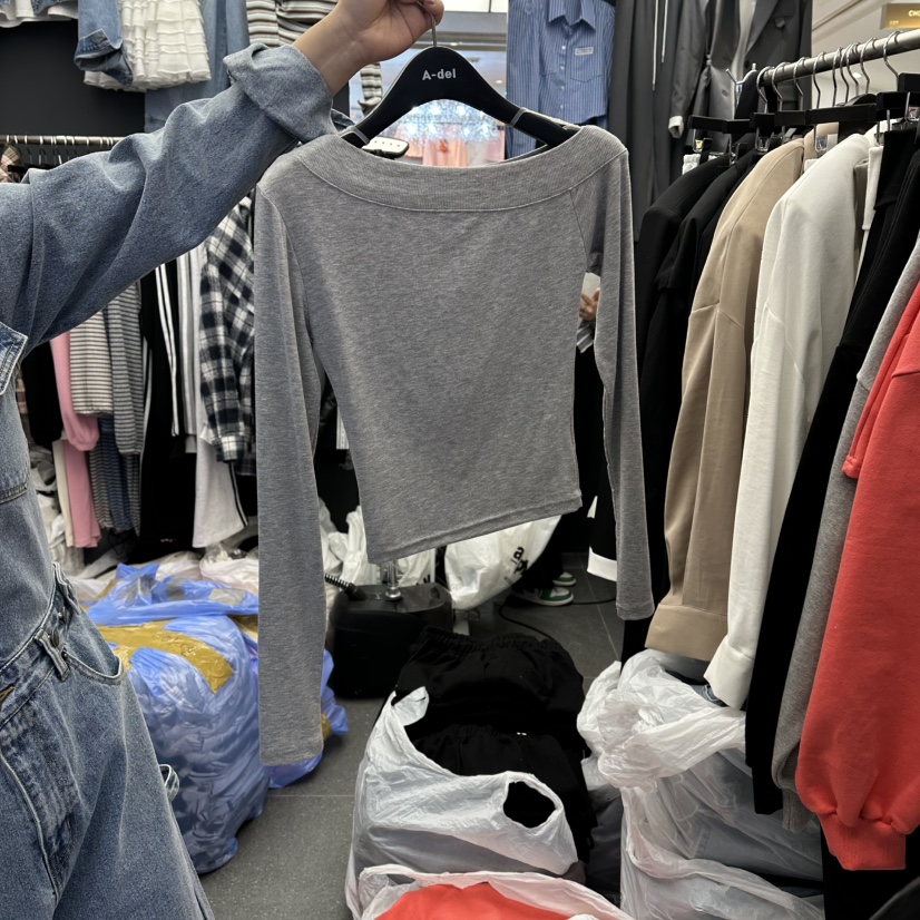 A-DEL韓國代購女士新品休閑時尚推薦職業人氣長袖T恤不對稱A-DEL長袖T恤圖色2