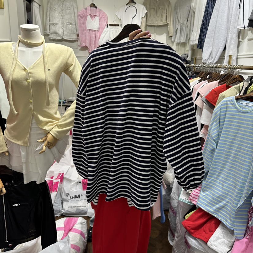 J.RITZY韓國直郵實拍女士新款26春夏時尚休閑長袖T恤條紋J.RITZY長袖T恤