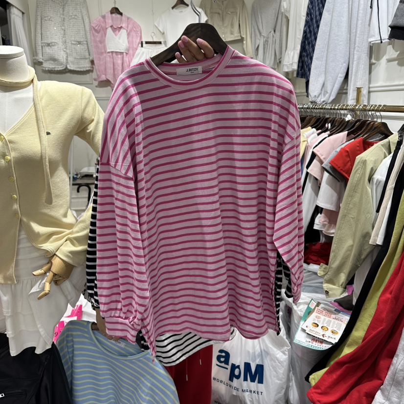 J.RITZY韓國直郵實拍女士新款26春夏時尚休閑長袖T恤條紋J.RITZY長袖T恤圖色2