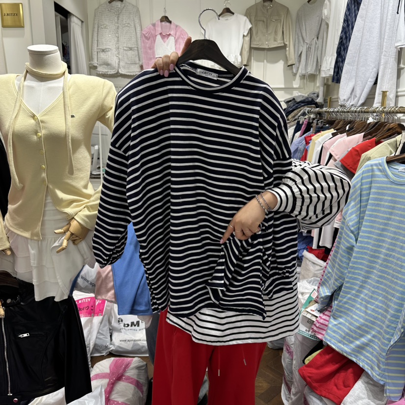 J.RITZY韓國直郵實拍女士新款26春夏時尚休閑長袖T恤條紋J.RITZY長袖T恤圖色3