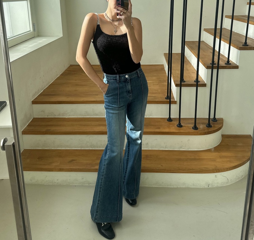 SOUIT韓國東大門代購女士新品熱賣職業時尚26春夏牛仔褲喇叭SOUIT by mabel-L牛仔褲