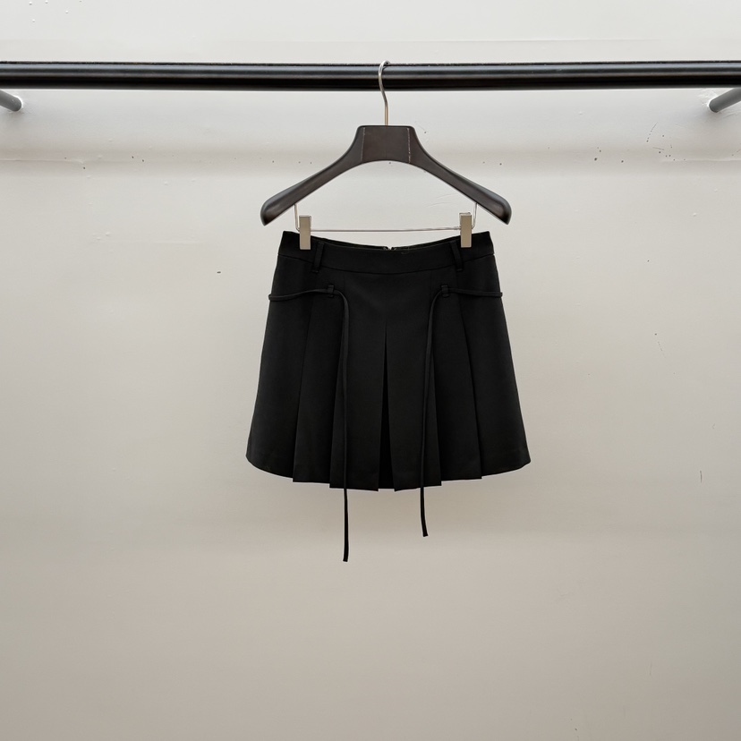 ID韓國東大門直郵女裝新品休閑時尚職業人氣短裙含腰繩褶皺ID短裙圖色2黑色