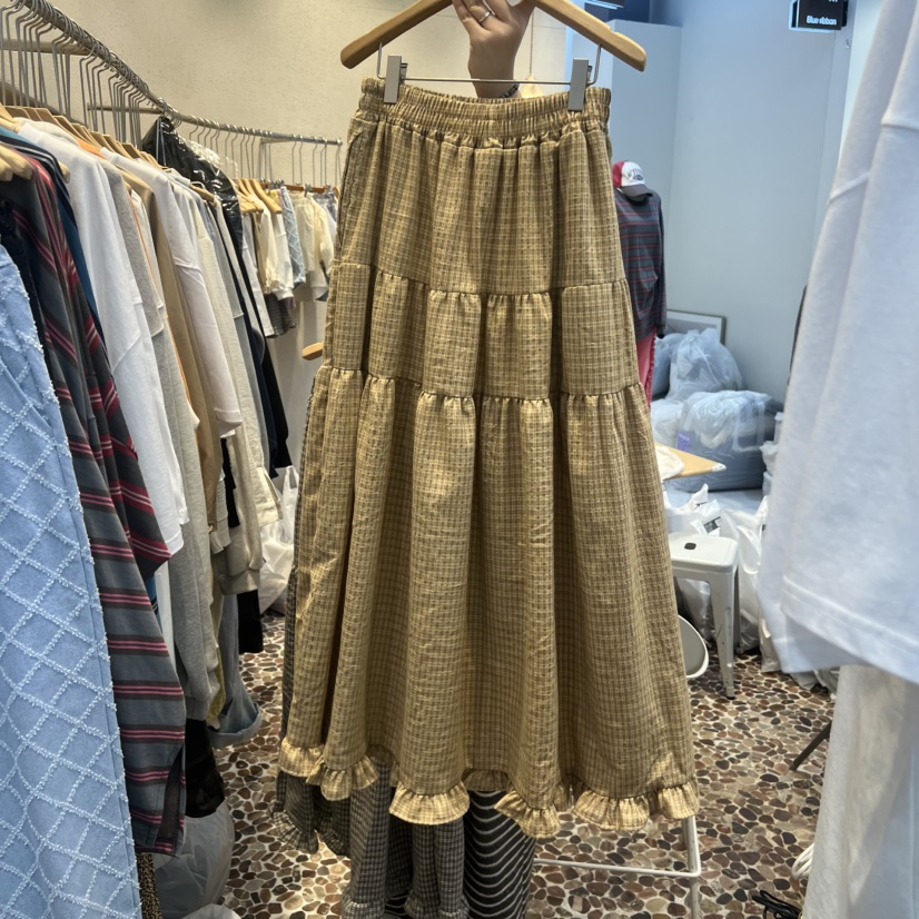 THE LINE-Q韓國直郵實拍女士新款人氣26春夏熱賣長裙格子THE LINE-Q長裙