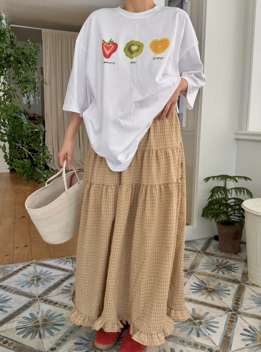 THE LINE-Q韓國直郵實拍女士新款人氣26春夏熱賣長裙格子THE LINE-Q長裙