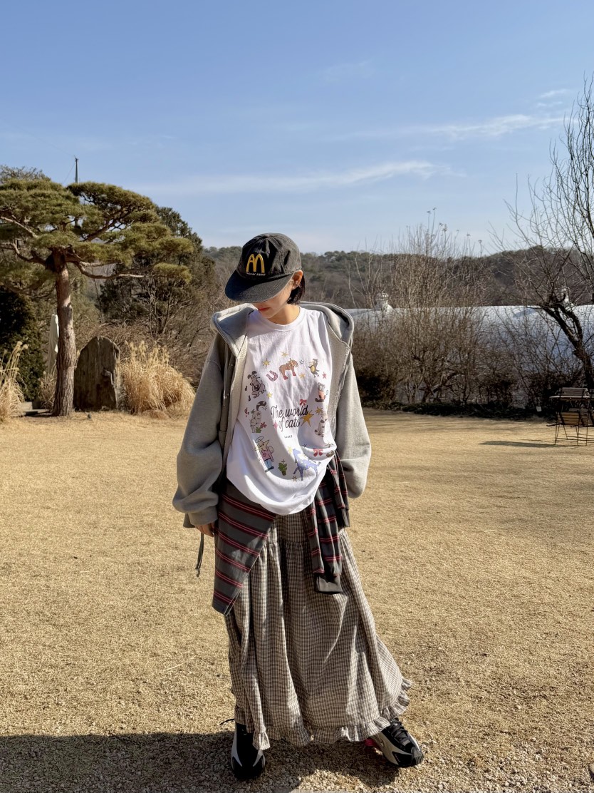 THE LINE-Q韓國直郵實拍女士新款人氣26春夏熱賣長裙格子THE LINE-Q長裙