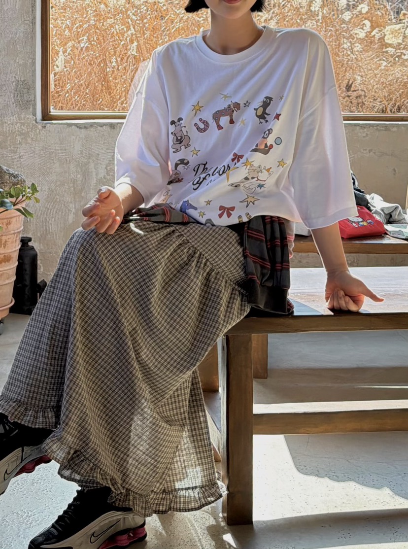 THE LINE-Q韓國直郵實拍女士新款人氣26春夏熱賣長裙格子THE LINE-Q長裙