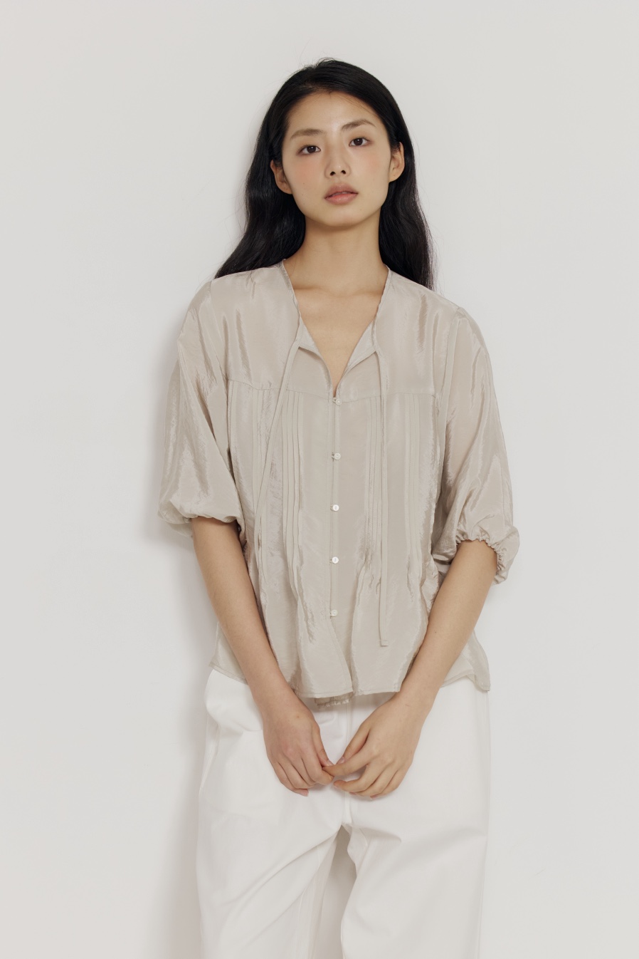 AMY GRACE-A韓國直郵實拍女裝新品時尚休閑襯衫蕾絲衫褶裥AMY GRACE-A襯衫/蕾絲衫