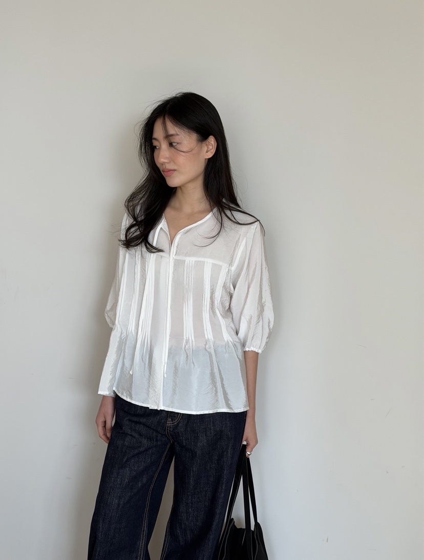 AMY GRACE-A韓國直郵實拍女裝新品時尚休閑襯衫蕾絲衫褶裥AMY GRACE-A襯衫/蕾絲衫