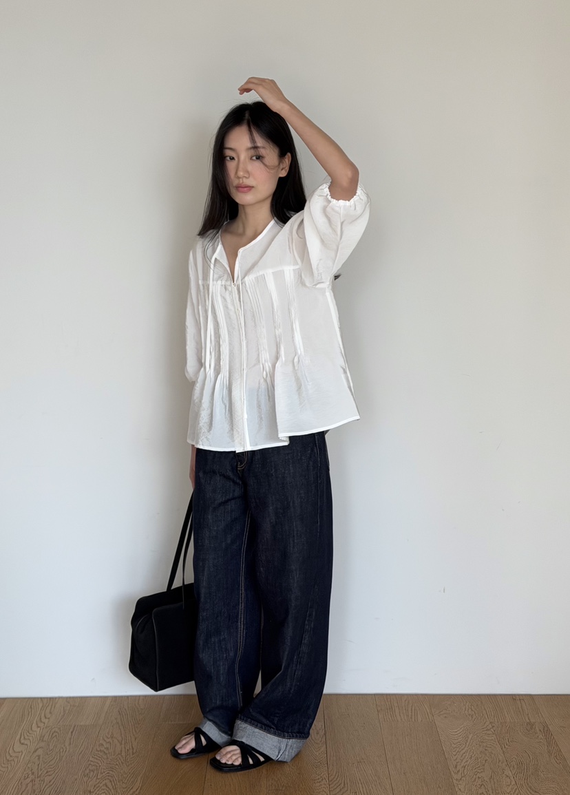 AMY GRACE-A韓國直郵實拍女裝新品時尚休閑襯衫蕾絲衫褶裥AMY GRACE-A襯衫/蕾絲衫