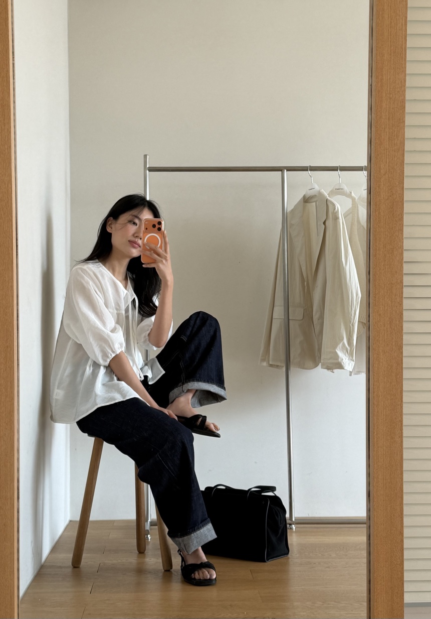 AMY GRACE-A韓國直郵實拍女裝新品時尚休閑襯衫蕾絲衫褶裥AMY GRACE-A襯衫/蕾絲衫