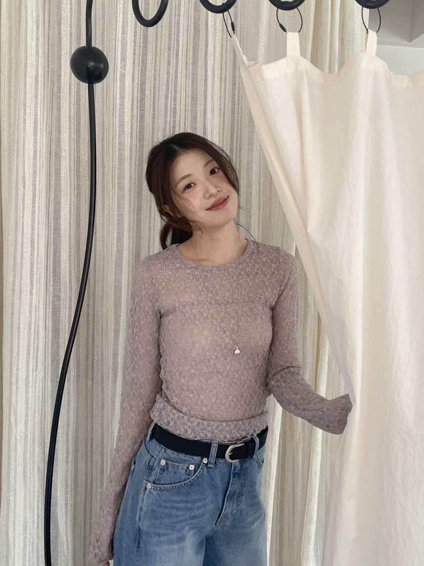 ERUME韓國直郵女士新款休閑時尚26春夏推薦熱賣長袖T恤蕾絲ERUME長袖T恤