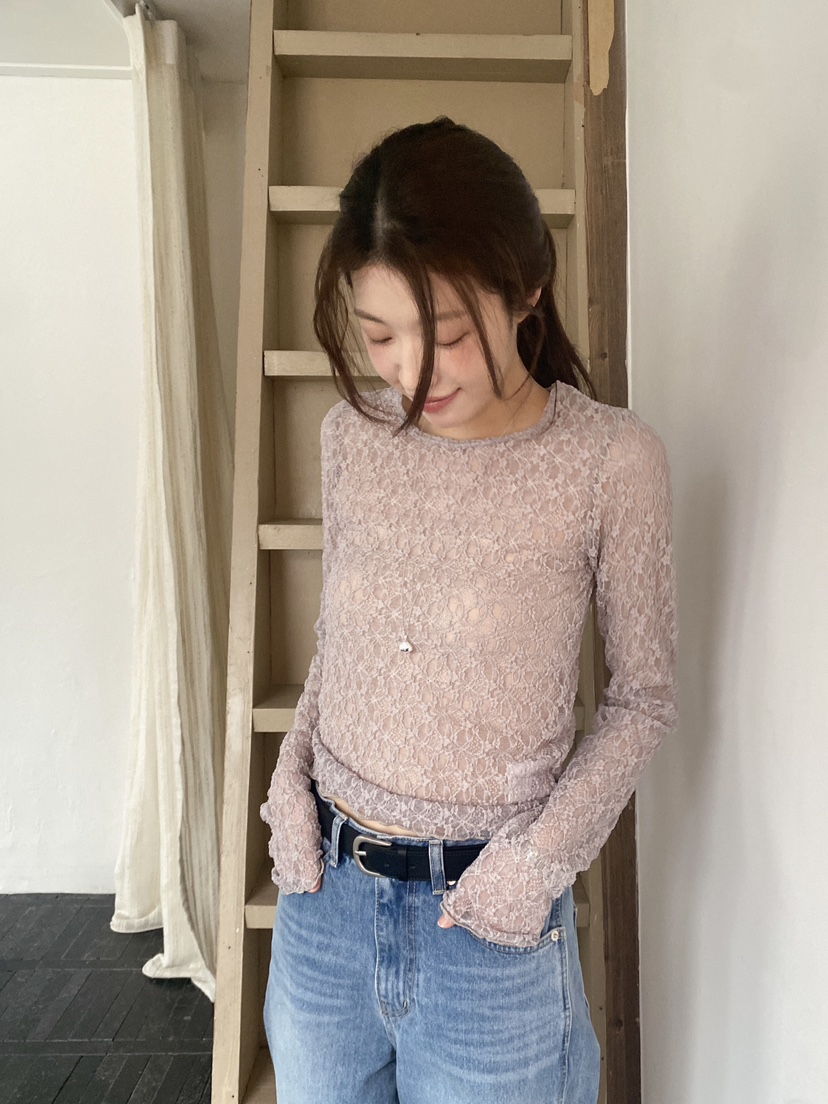 ERUME韓國直郵女士新款休閑時尚26春夏推薦熱賣長袖T恤蕾絲ERUME長袖T恤