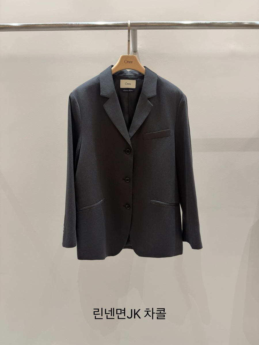 OREE韓國東大門直郵女裝新款職業熱賣推薦休閑夾克亞麻棉OREE夾克圖色2墨色