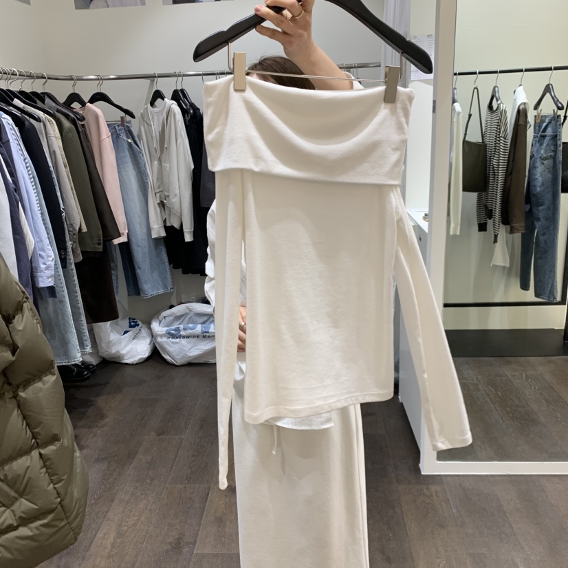 OURIN/THIS IS韓國東大門直郵女裝新品26春夏長袖T恤露肩OURIN/THIS IS長袖T恤