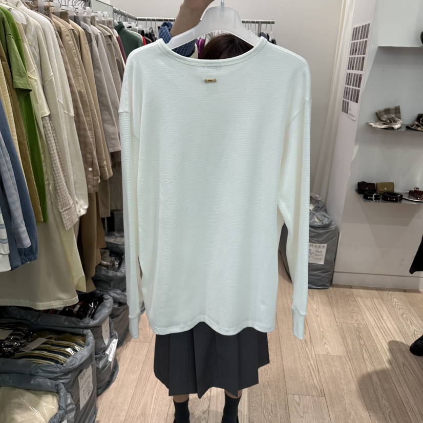 REIRAI韓國代購女士新款人氣時尚推薦職業長袖T恤華夫格紐扣Reirai長袖T恤