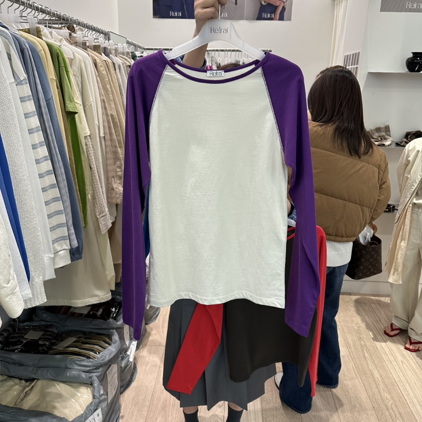 REIRAI韓國直郵女士新品推薦職業休閑人氣時尚長袖T恤插肩Reirai長袖T恤圖色2