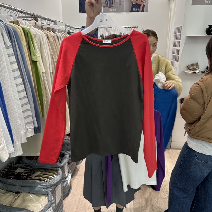 REIRAI韓國直郵女士新品推薦職業休閑人氣時尚長袖T恤插肩Reirai長袖T恤圖色3