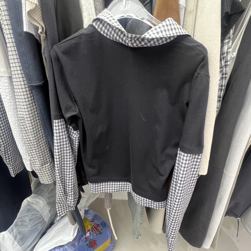 PADO韓國東大門直郵女裝新款職業推薦26春夏長袖T恤假兩件格紋PADO長袖T恤