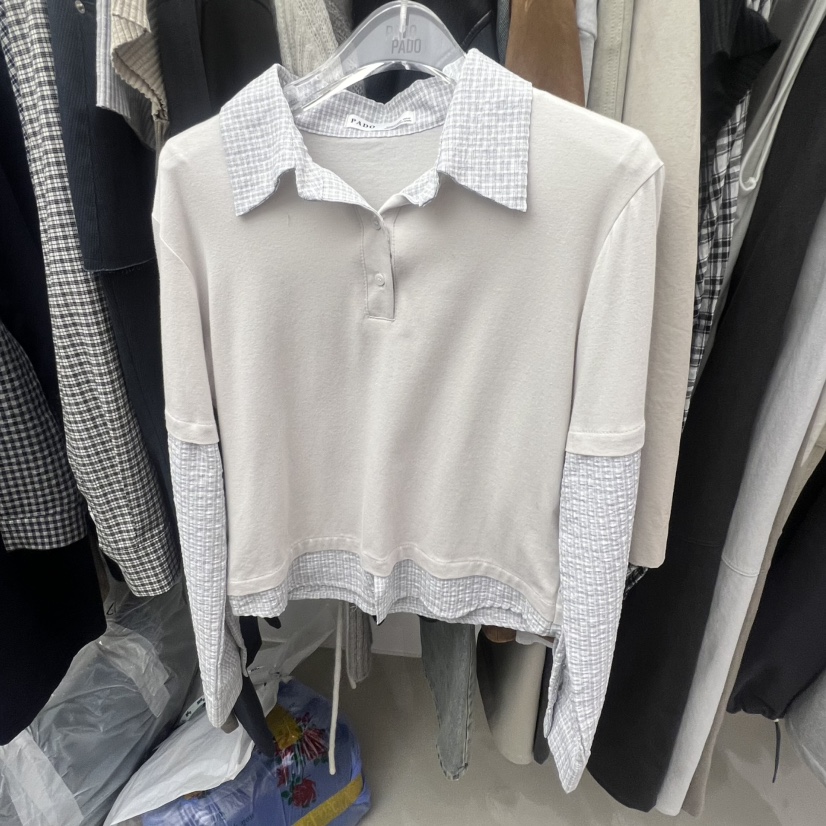 PADO韓國東大門直郵女裝新款職業推薦26春夏長袖T恤假兩件格紋PADO長袖T恤圖色1