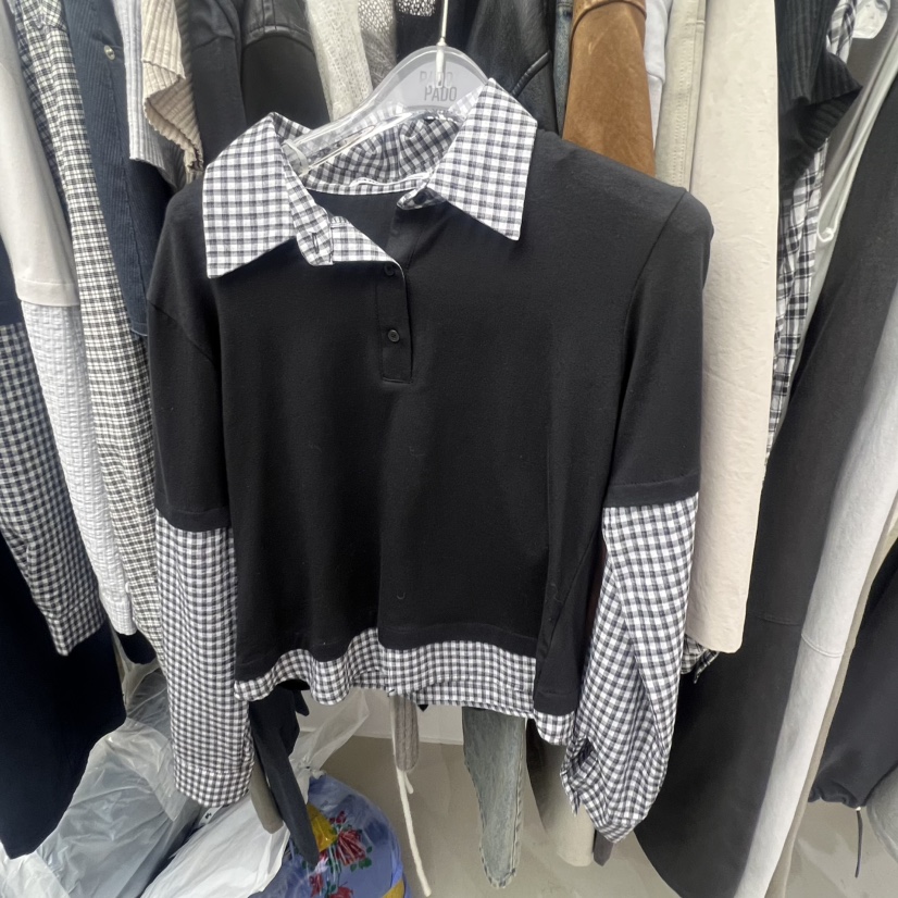 PADO韓國東大門直郵女裝新款職業推薦26春夏長袖T恤假兩件格紋PADO長袖T恤圖色2