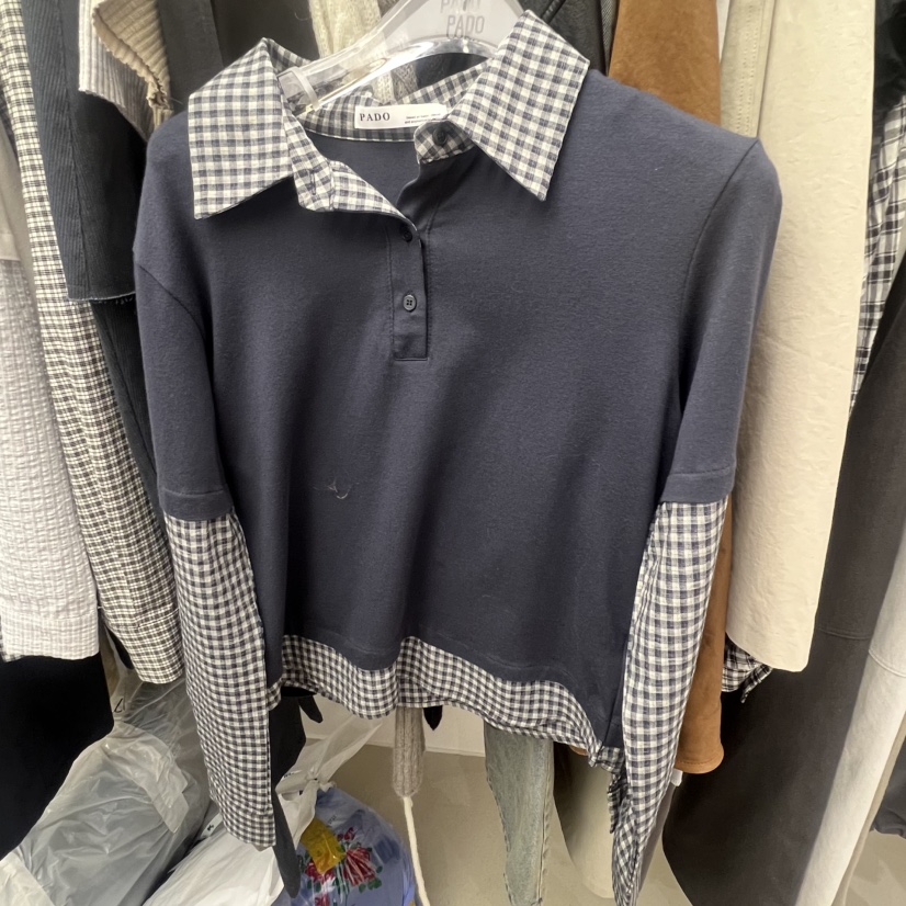 PADO韓國東大門直郵女裝新款職業推薦26春夏長袖T恤假兩件格紋PADO長袖T恤圖色3