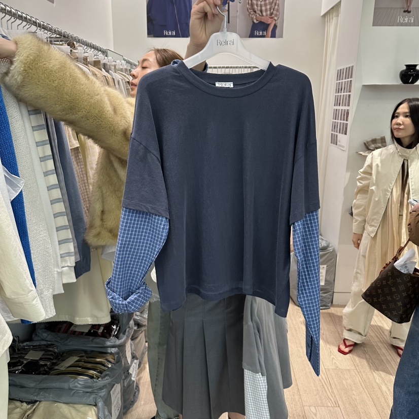 REIRAI韓國直郵女裝新品26春夏人氣職業休閑長袖T恤假兩件Reirai長袖T恤圖色2
