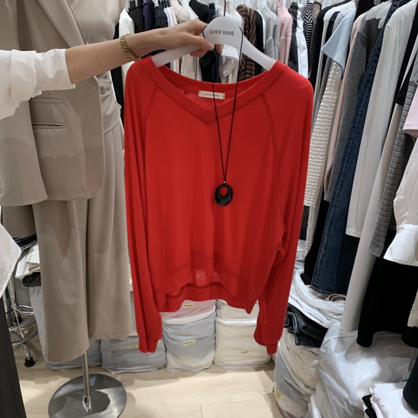 LOVE SOME韓國代購女裝新款職業人氣熱賣26春夏長袖T恤V領LOVE SOME長袖T恤圖色3
