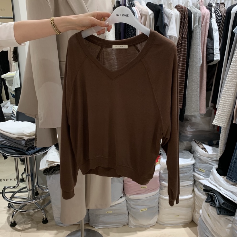 LOVE SOME韓國代購女裝新款職業人氣熱賣26春夏長袖T恤V領LOVE SOME長袖T恤圖色5