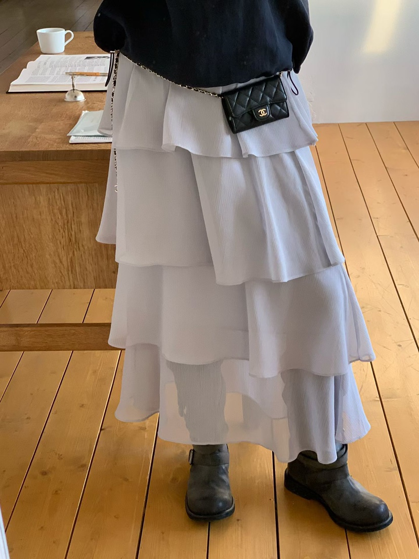 LA CREME韓國直郵實拍女裝新品職業時尚推薦休閑長裙雪紡LA CREME長裙